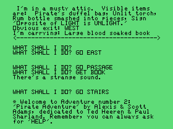 Pirate Adventure TI-99/4A Screenshot: Exploring the area.