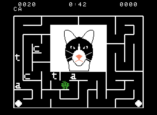 Alphabet Zoo ColecoVision Screenshot: It's a cat; I just need the "t" to finish spelling...