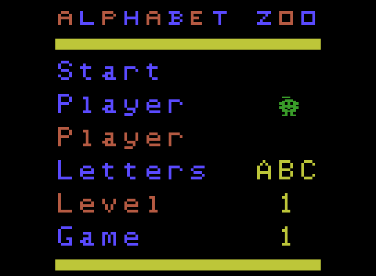 Alphabet Zoo ColecoVision Screenshot: The main menu.
