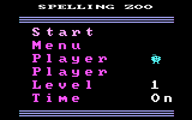 Alphabet Zoo IBM PC/Compatibles Screenshot: The spelling zoo menu.