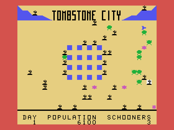 Tombstone City: 21st Century TI-99/4A Screenshot: Uh oh, I'm trapped in the corner...