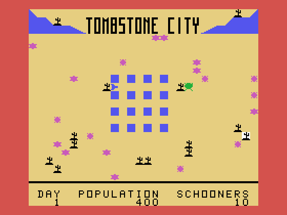 Tombstone City: 21st Century TI-99/4A Screenshot: Game start.