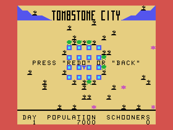 Tombstone City: 21st Century TI-99/4A Screenshot: Game over.