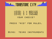Tombstone City: 21st Century for TI-99/4A - Title screen.