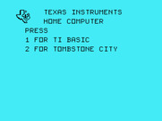 Tombstone City: 21st Century for TI-99/4A - TI-99/4A main menu.