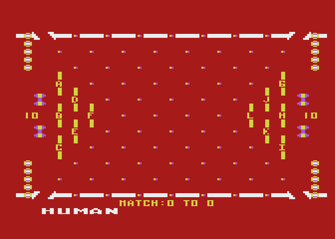 Ricochet Atari 8-bit Screenshot: The human's turn on the beginner level.