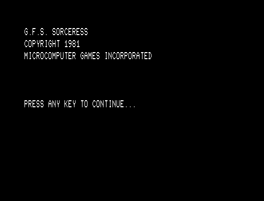 G.F.S. Sorceress TRS-80 Screenshot: Title screen.