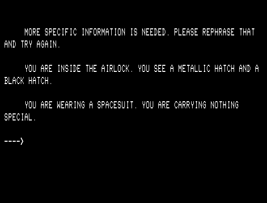 G.F.S. Sorceress TRS-80 Screenshot: Inside the airlock...