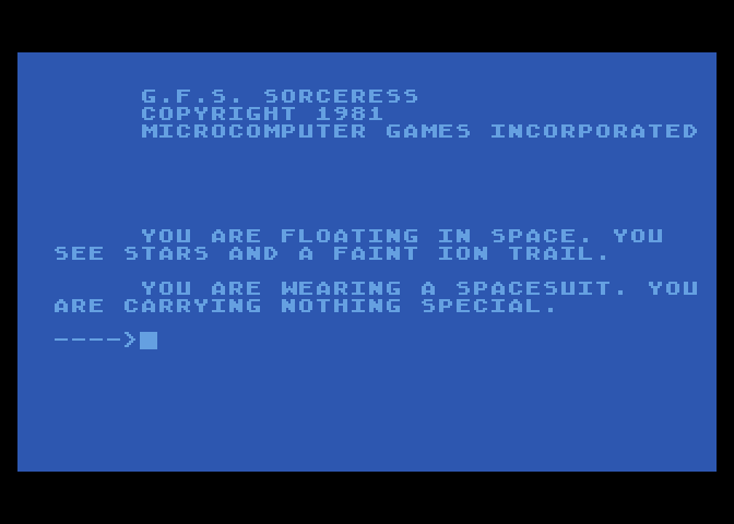 G.F.S. Sorceress Atari 8-bit Screenshot: The game starts here.