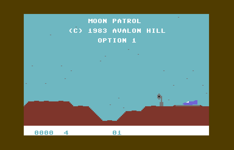 Moon Patrol Commodore 64 Screenshot: Title screen.