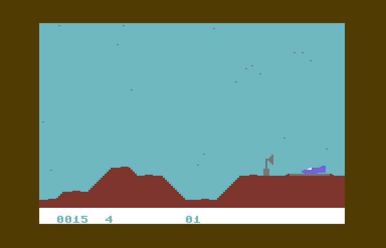 Moon Patrol Commodore 64 Screenshot: I crashed, so I'm again ready to take off...