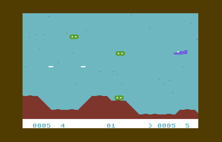 Moon Patrol Commodore 64 Screenshot: Firing at opponents...I missed!