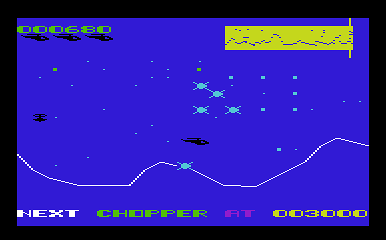 Sidewinder Commodore VIC-20 Screenshot: The number of opponents increases as the game progresses.