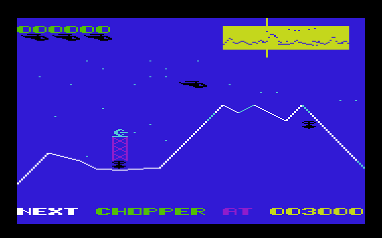 Sidewinder Commodore VIC-20 Screenshot: Game start...under attack!