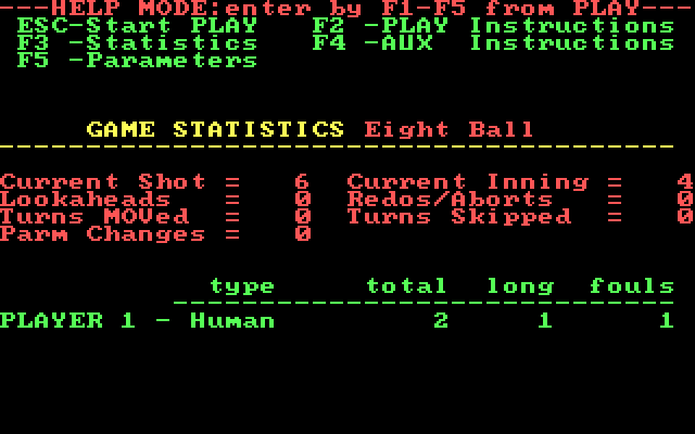 PC Pool Challenges IBM PC/Compatibles Screenshot: Game statistics...