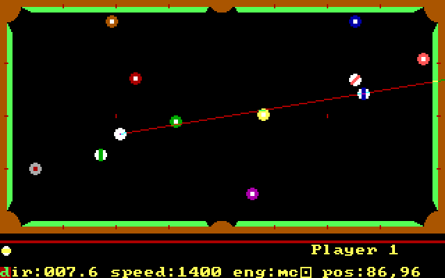 PC Pool Challenges IBM PC/Compatibles Screenshot: Lining up my next shot...