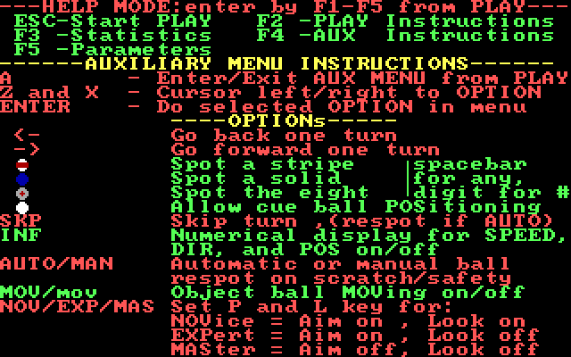 PC Pool Challenges IBM PC/Compatibles Screenshot: Game instructions part 2.