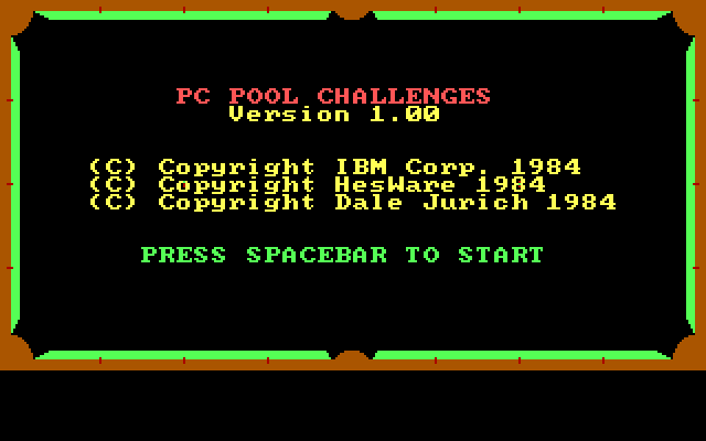 PC Pool Challenges IBM PC/Compatibles Screenshot: Title screen.