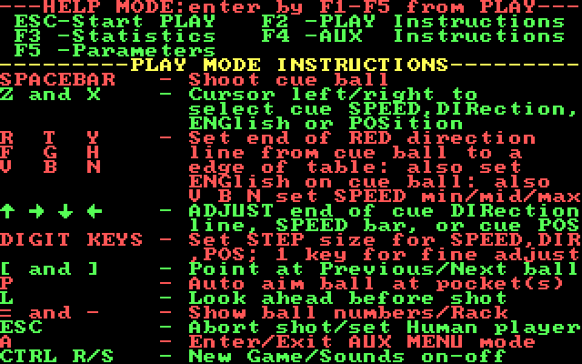 PC Pool Challenges IBM PC/Compatibles Screenshot: Game instructions.