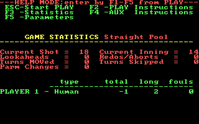 PC Pool Challenges IBM PC/Compatibles Screenshot: Game statistics.