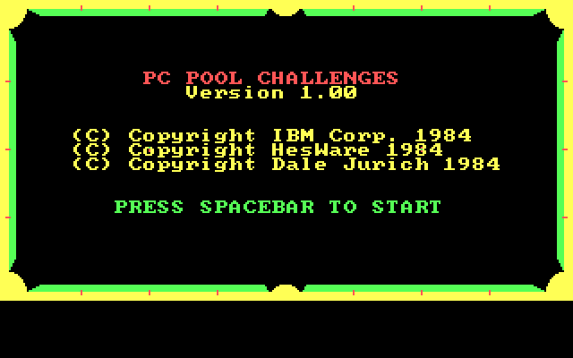 PC Pool Challenges IBM PC/Compatibles Screenshot: Title screen.