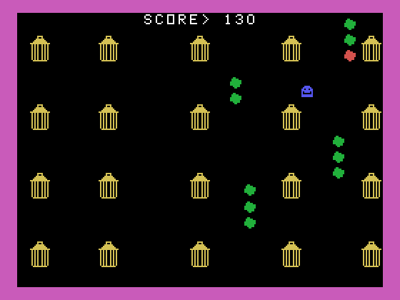 Garbage Belly TI-99/4A Screenshot: Eat the red garbage, but not the green.