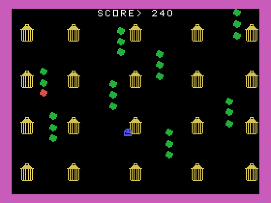 Garbage Belly TI-99/4A Screenshot: Garbage turns red one piece at a time.