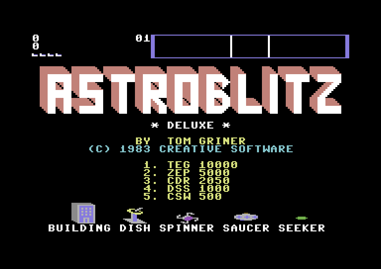 Astroblitz Commodore 64 Screenshot: Title screen.