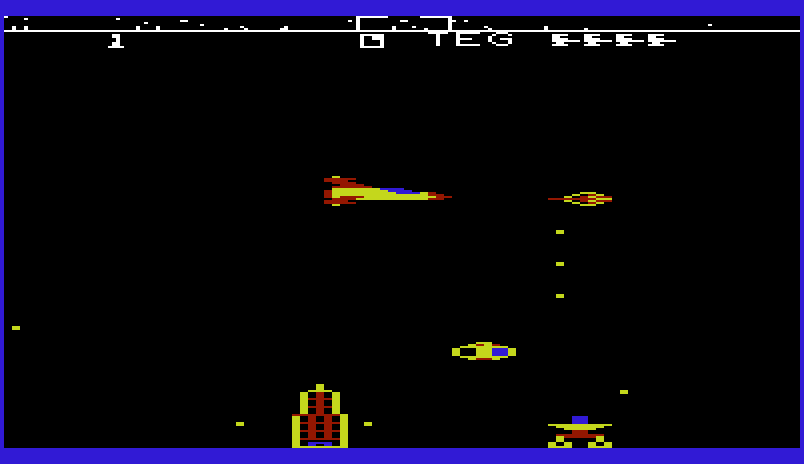 Astroblitz Commodore VIC-20 Screenshot: Enemy fire comes from all directions...