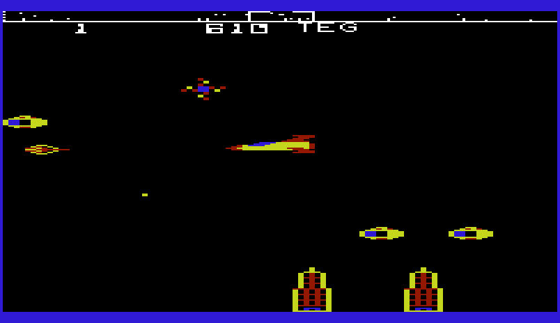 Astroblitz Commodore VIC-20 Screenshot: Firing on opponents...