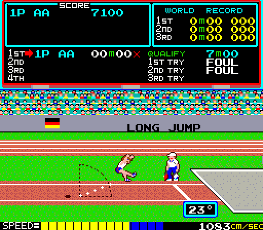 Track & Field Arcade Screenshot: Oops, this is a really poor long jump attempt...
