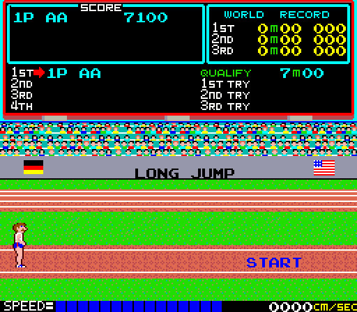 Track & Field Arcade Screenshot: Preparing to start the long jump...