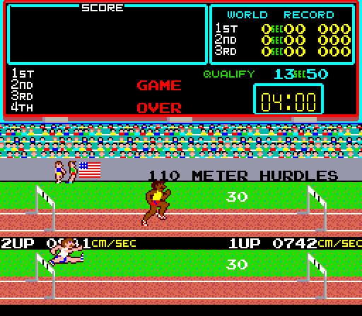Track & Field Arcade Screenshot: Game demo mode.