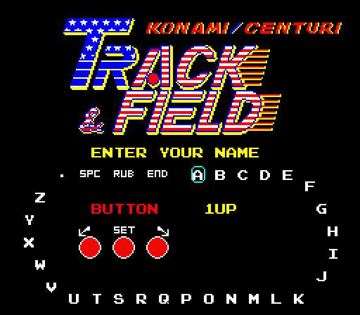 Track & Field Arcade Screenshot: First, enter your initials...