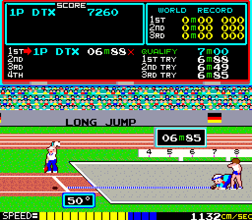 Track & Field Arcade Screenshot: Not a bad jump, but I didn't qualify...