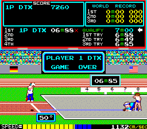 Track & Field Arcade Screenshot: Game over.