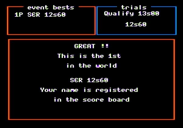 Track & Field Apple II Screenshot: A new record!