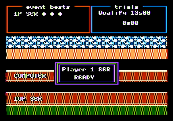 Track & Field Apple II Screenshot: Ready player one?