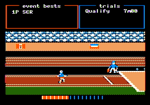 Track & Field Apple II Screenshot: Long jump.