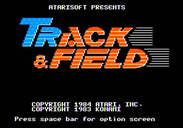 Track & Field Apple II Screenshot: Title screen.