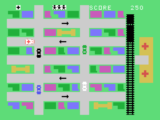 Ambulance TI-99/4A Screenshot: Bring patients back to the hospital.