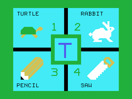 Early Learning Fun TI-99/4A Screenshot: Somewhere in there is a "T" animal or object...