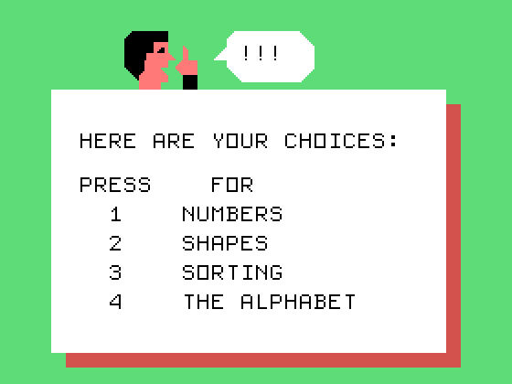 Early Learning Fun TI-99/4A Screenshot: The main menu.