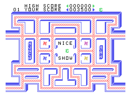 MunchMan TI-99/4A Screenshot: Level complete!