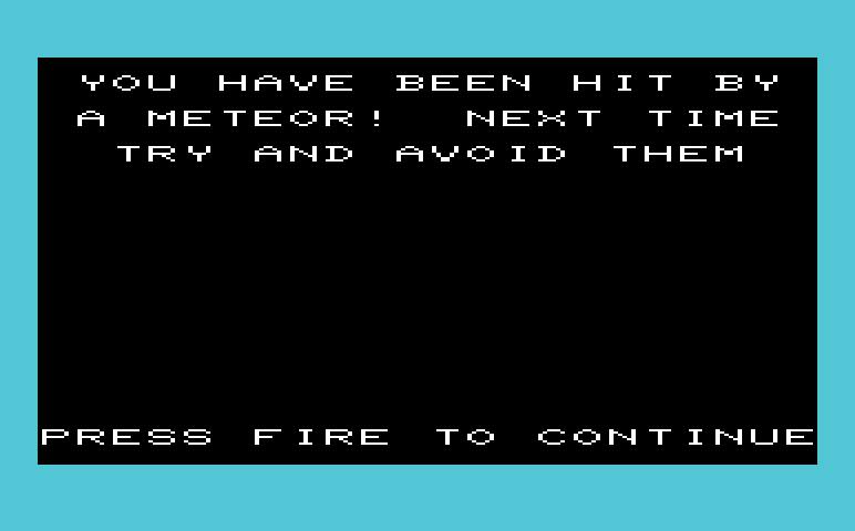 Math Book I Commodore VIC-20 Screenshot: AstroShoot - Oops, a crash!