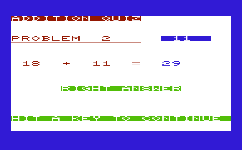 Math Book I Commodore VIC-20 Screenshot: That's right!