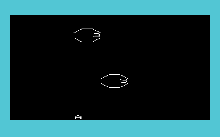 Math Book I Commodore VIC-20 Screenshot: AstroShoot - Here come some asteroids towards you...