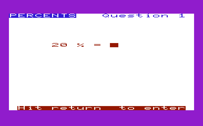 Math Book I Commodore VIC-20 Screenshot: Percents - Do you know the answer?