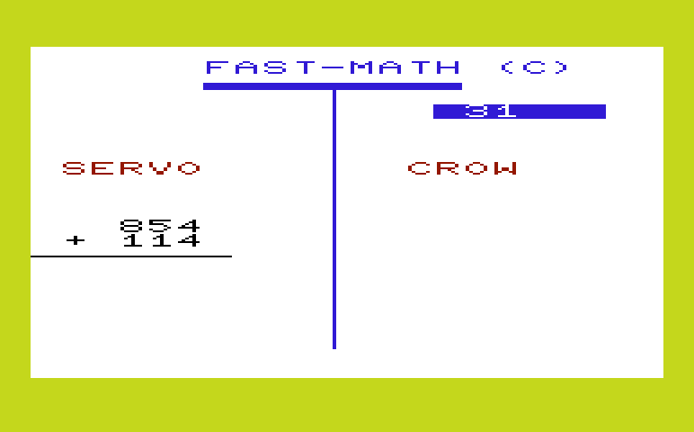 Math Book I Commodore VIC-20 Screenshot: Fast Math - Quick, can you answer the question?