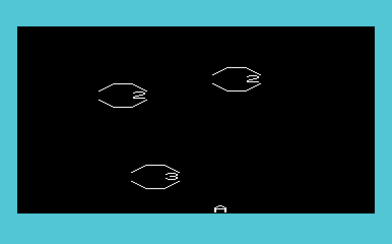 Math Book I Commodore VIC-20 Screenshot: AstroShoot - Don't crash into the asteroids...